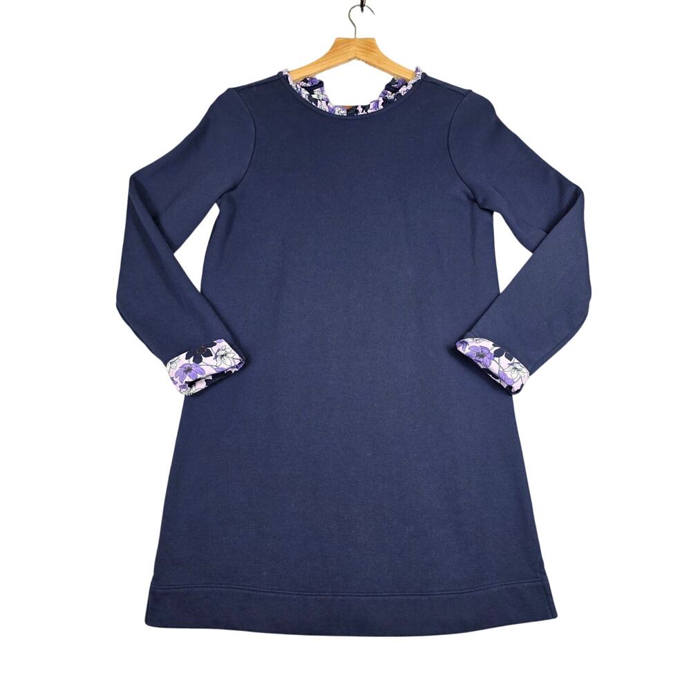 Navy Vineyard Vines Ruffle Neck Sweatshirt Dress